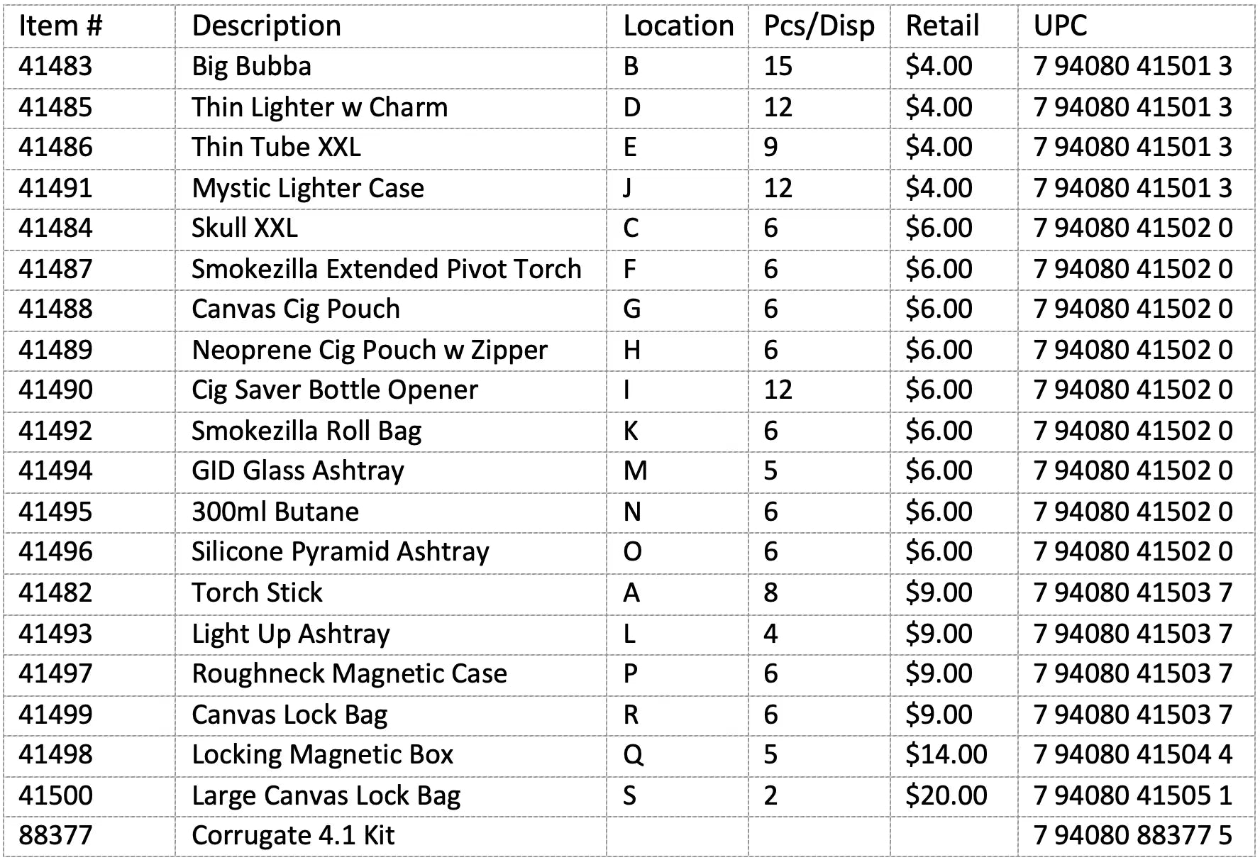 Smoking Accessories Assortment Floor Display - 138 Pieces Per Retail Ready Display 88377 SMOKEZILLA