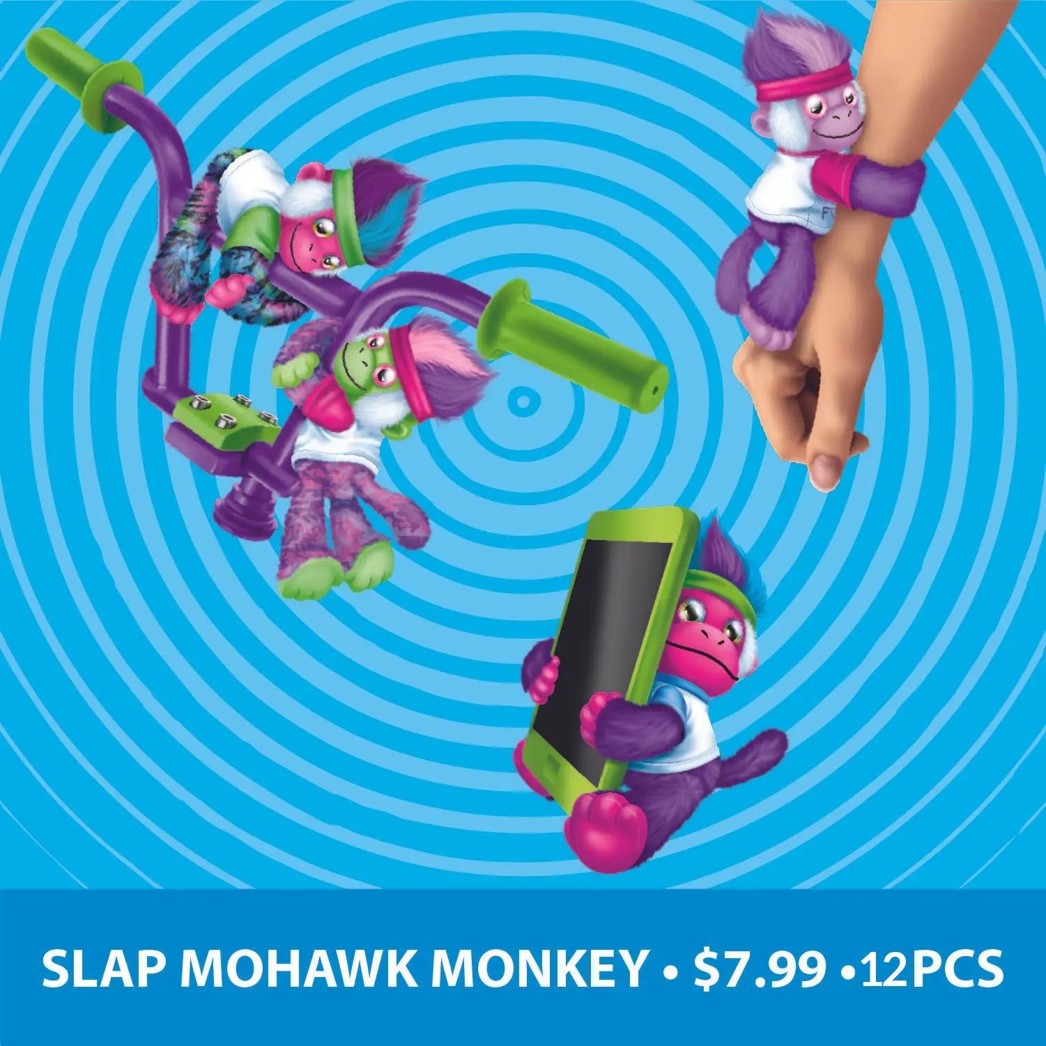 Plush Mohawk Monkey Assorted Floor Display - 30 Pieces Per Retail Ready Display 88378 KIPP BROTHERS