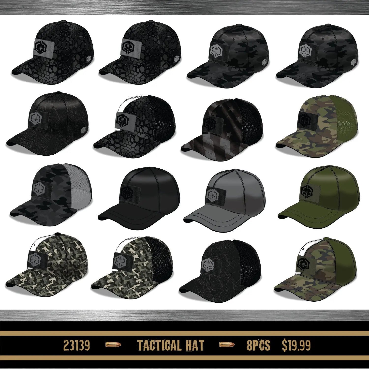 Patriotic Tac Gear Hat and Accessory Assortment Floor Display (Clean) - 56 Pieces Per Retail Ready Display 88469 TAC GEAR