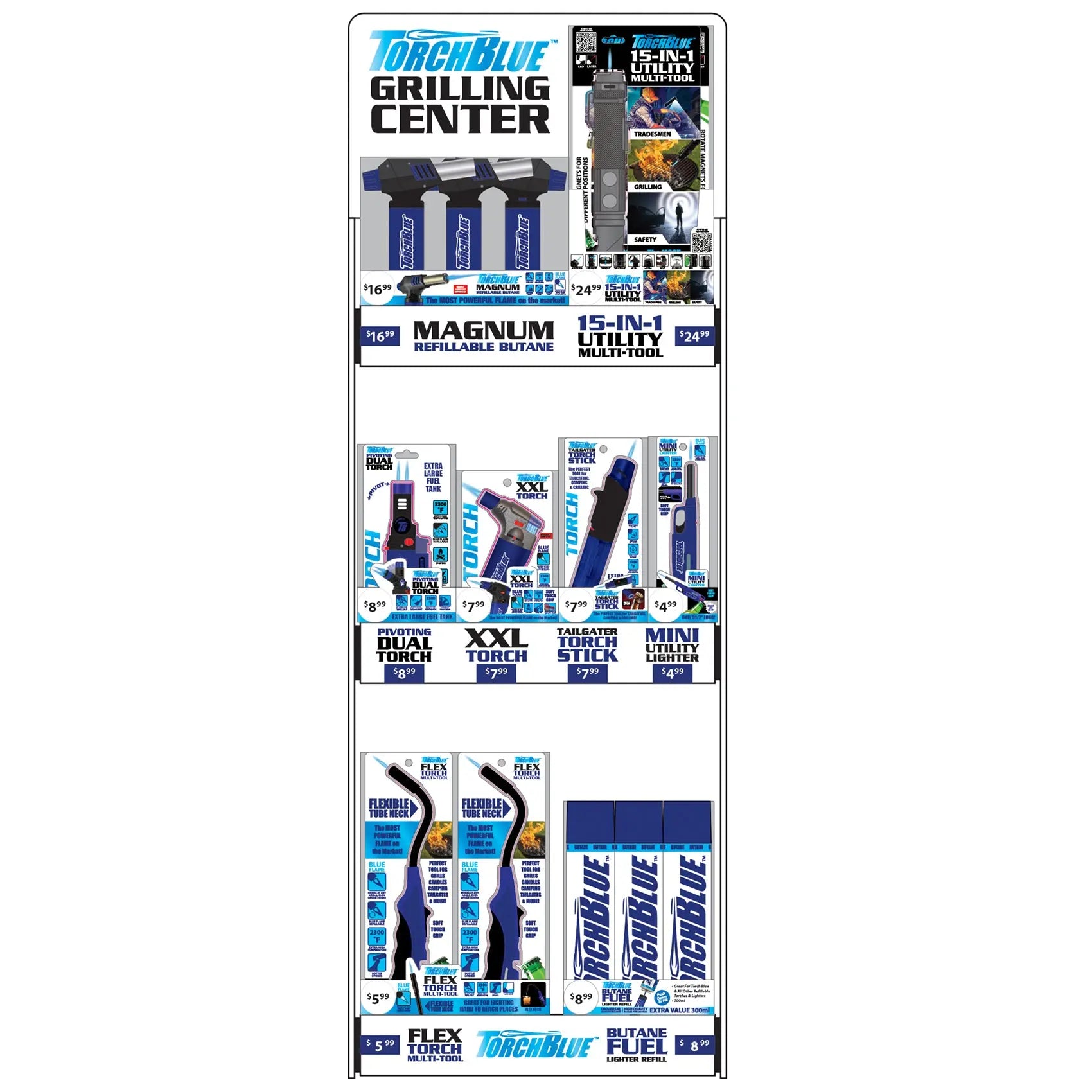 Grilling Center Assortment Floor Display - 71 Pieces Per Retail Ready Display 88403 TORCH BLUE