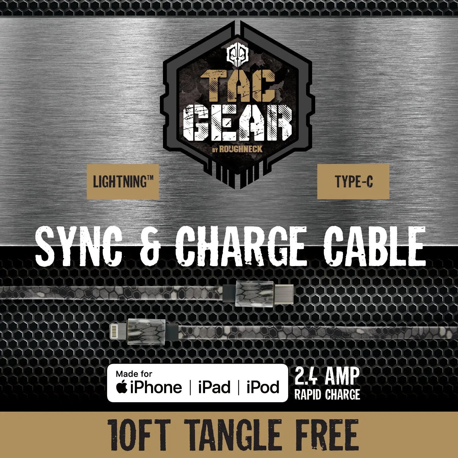 Charging Cable Tac Gear Print Flat Assortment - 6 Pieces Per Retail Ready Display 88407 TAC GEAR