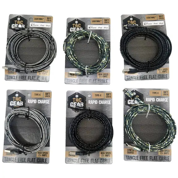 Charging Cable Tac Gear Print Flat Assortment - 6 Pieces Per Retail Ready Display 88407 TAC GEAR