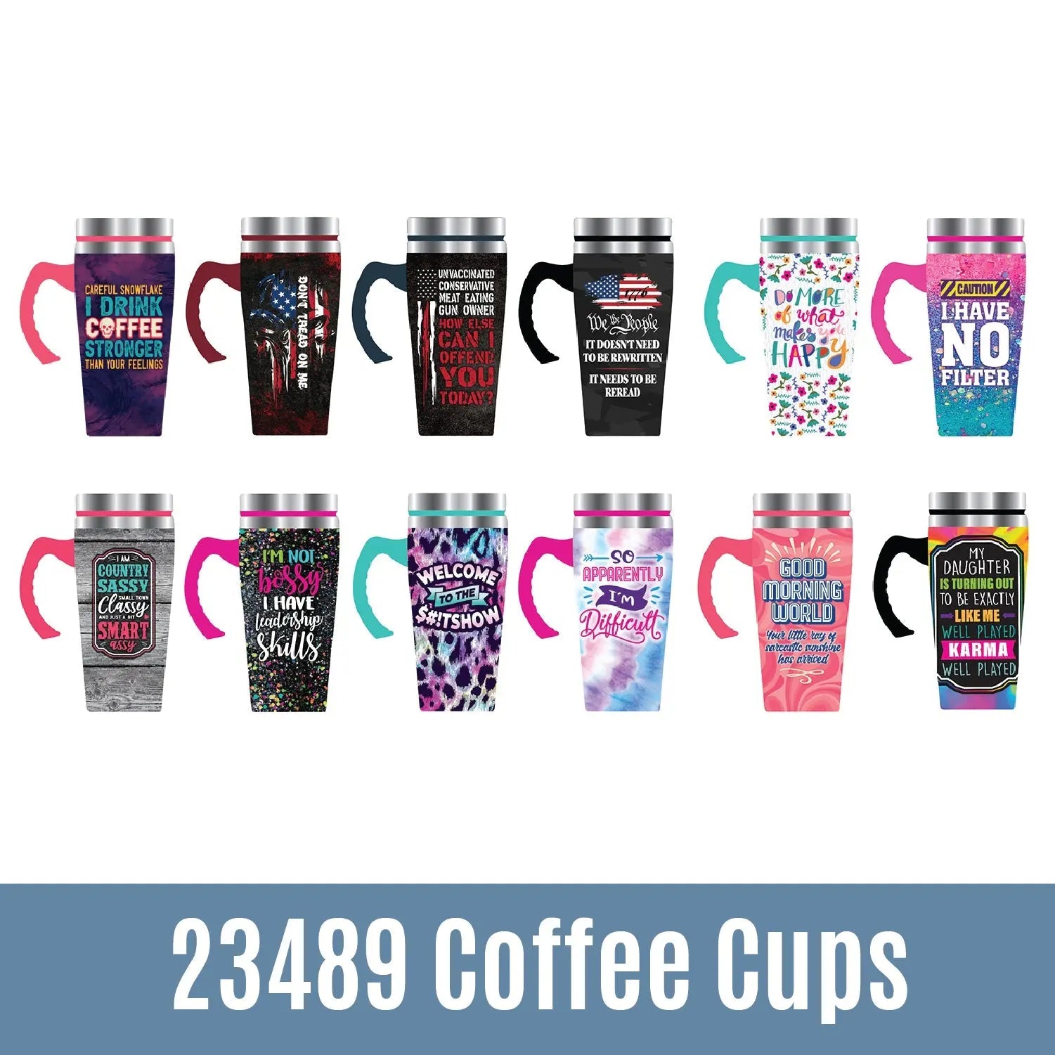 16 oz Travel Mug Assortment Floor Display - 24 Pieces Per Retail Ready Display 88415 NOVELTY INC