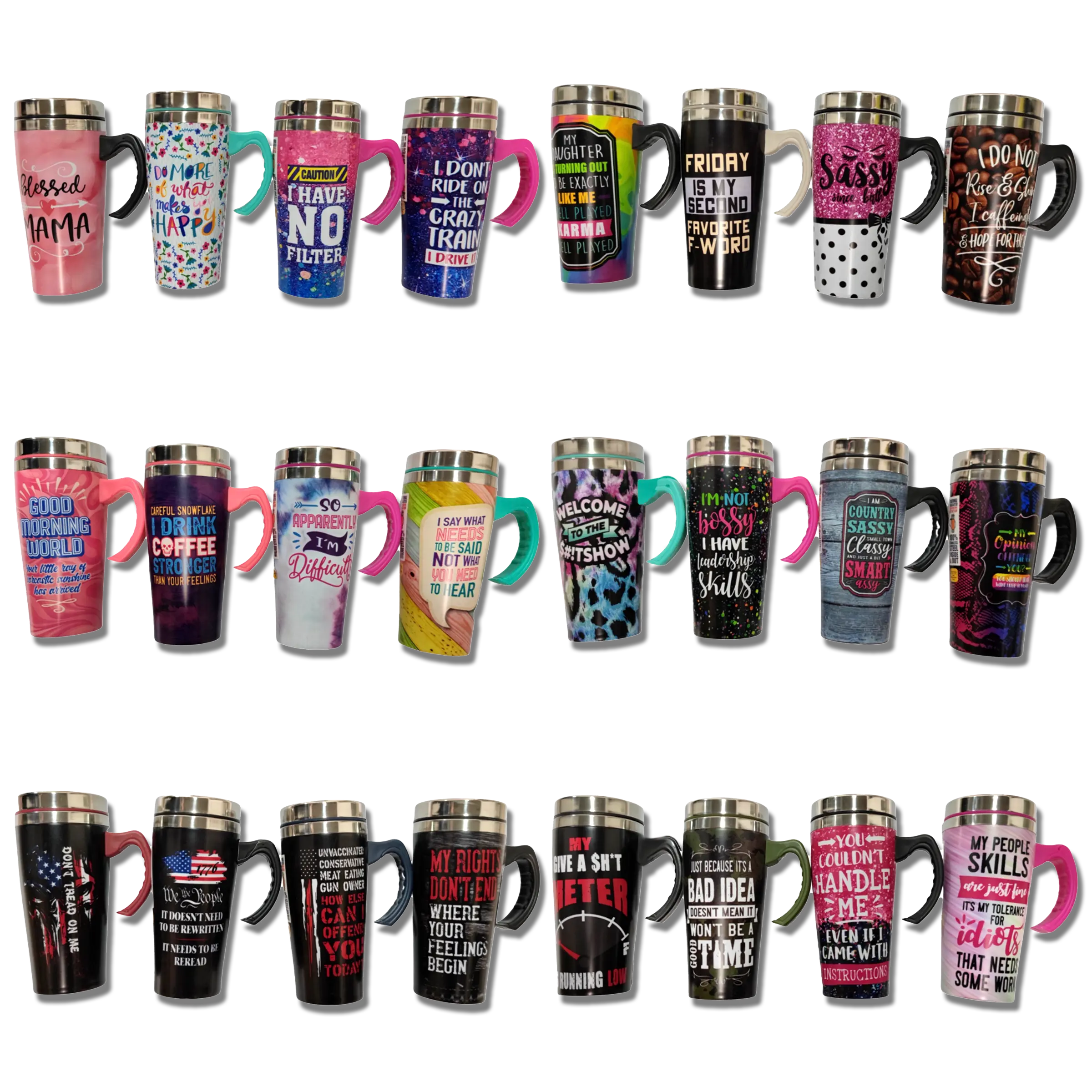 16 oz Travel Mug Assortment Floor Display - 24 Pieces Per Retail Ready Display 88415 NOVELTY INC
