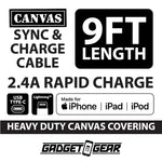 Charging Cable Canvas Assortment 9FT - 6 Pieces Per Retail Ready Display 88435 GADGET GEAR