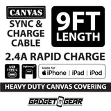Charging Cable Canvas Assortment 9FT - 6 Pieces Per Retail Ready Display 88435 GADGET GEAR