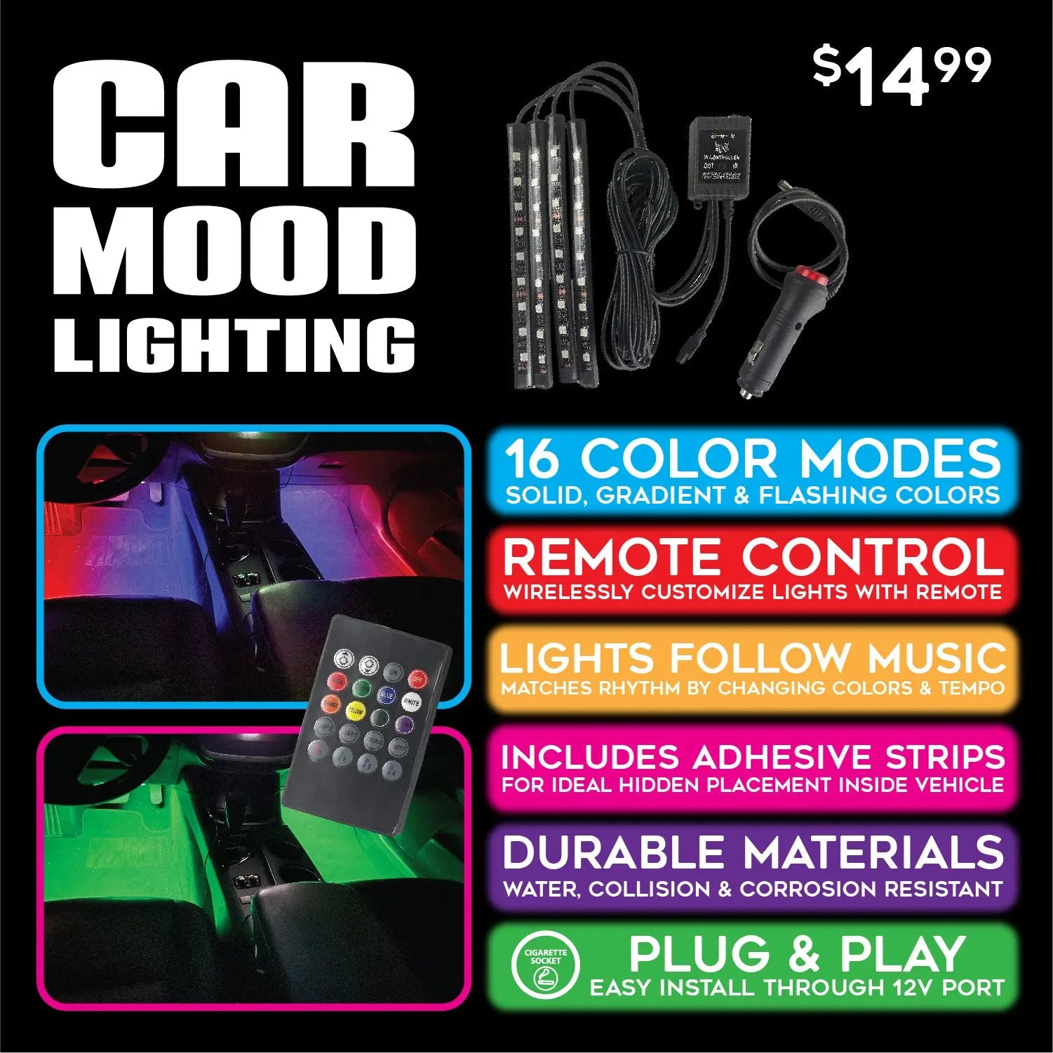 Car Lighting and Auto Accessories Assortment Floor Display - 40 Pieces Per Retail Ready Display 88467 CAR VIBEZ