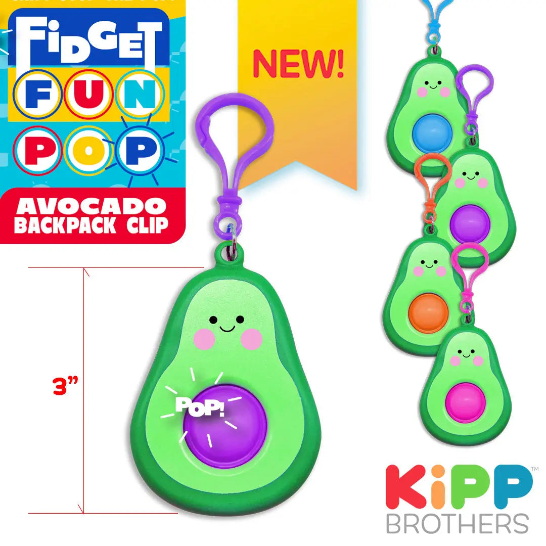 Fidget Pop Avocado Backpack Clip - 12 Pieces Per Retail Ready Display 22854 KIPP BROTHERS