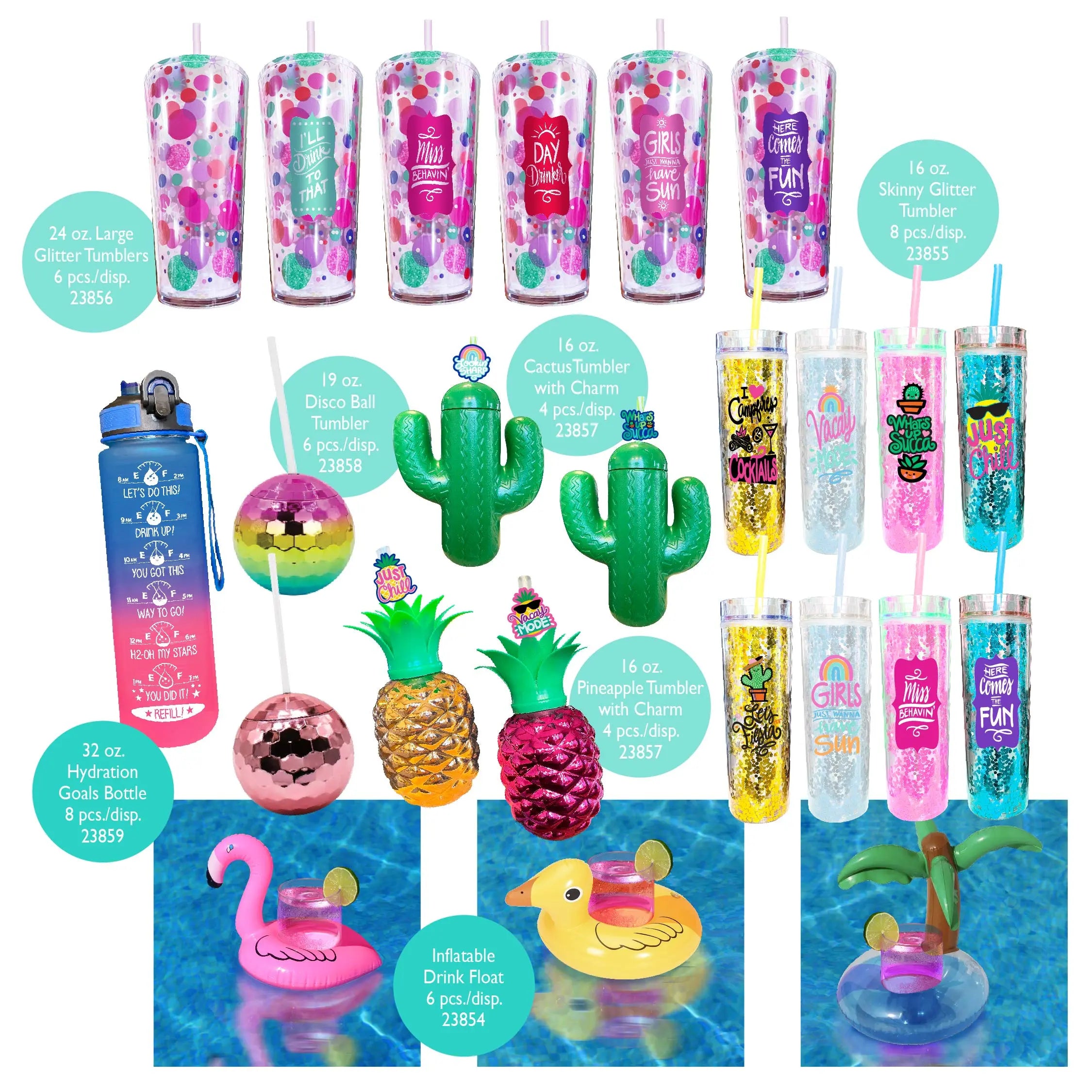 Summer Drinkware Assortment Floor Display - 42 Pieces Per Retail Ready Display 88470 KIPP BROTHERS