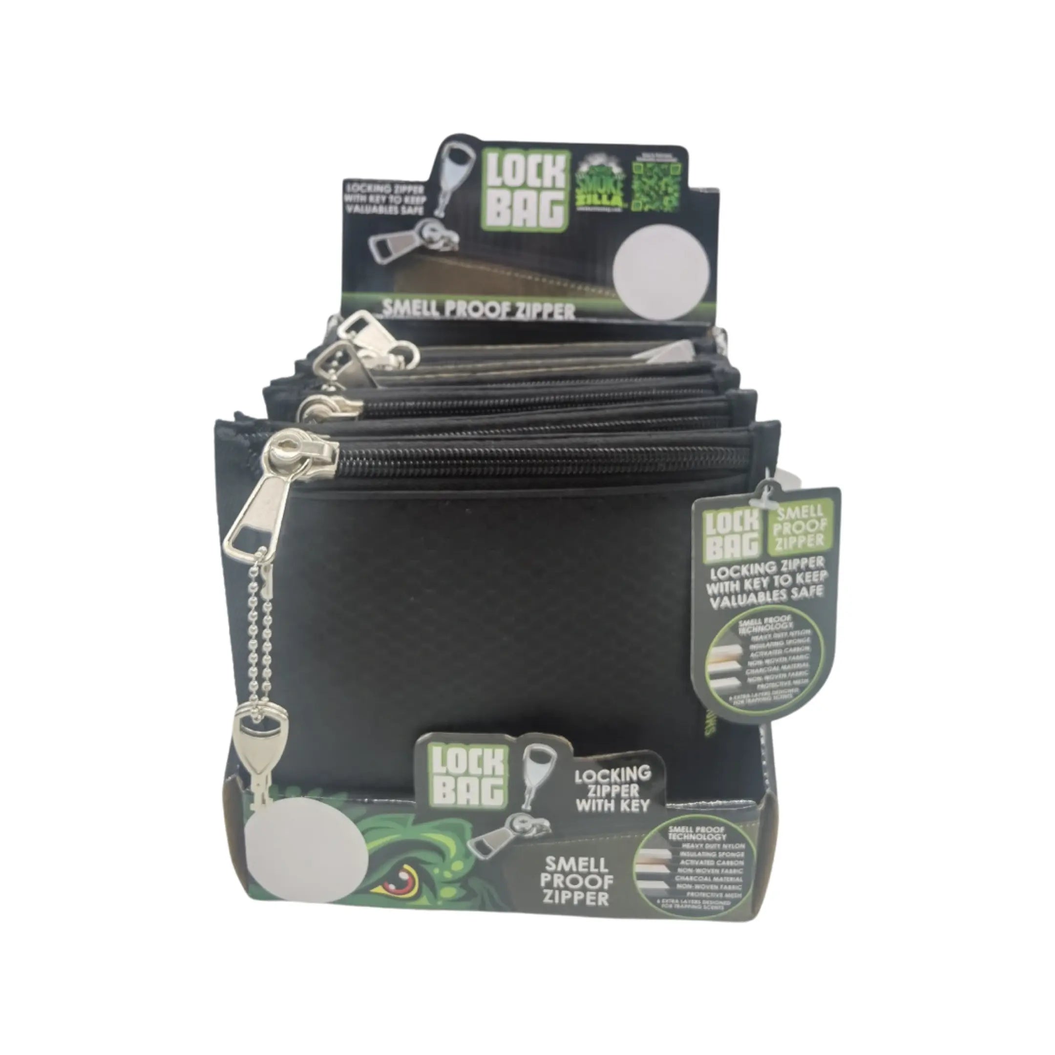 Smell Proof Locking Zipper Bag with Key - 6 Pieces Per Retail Ready Display 22318 SMOKEZILLA