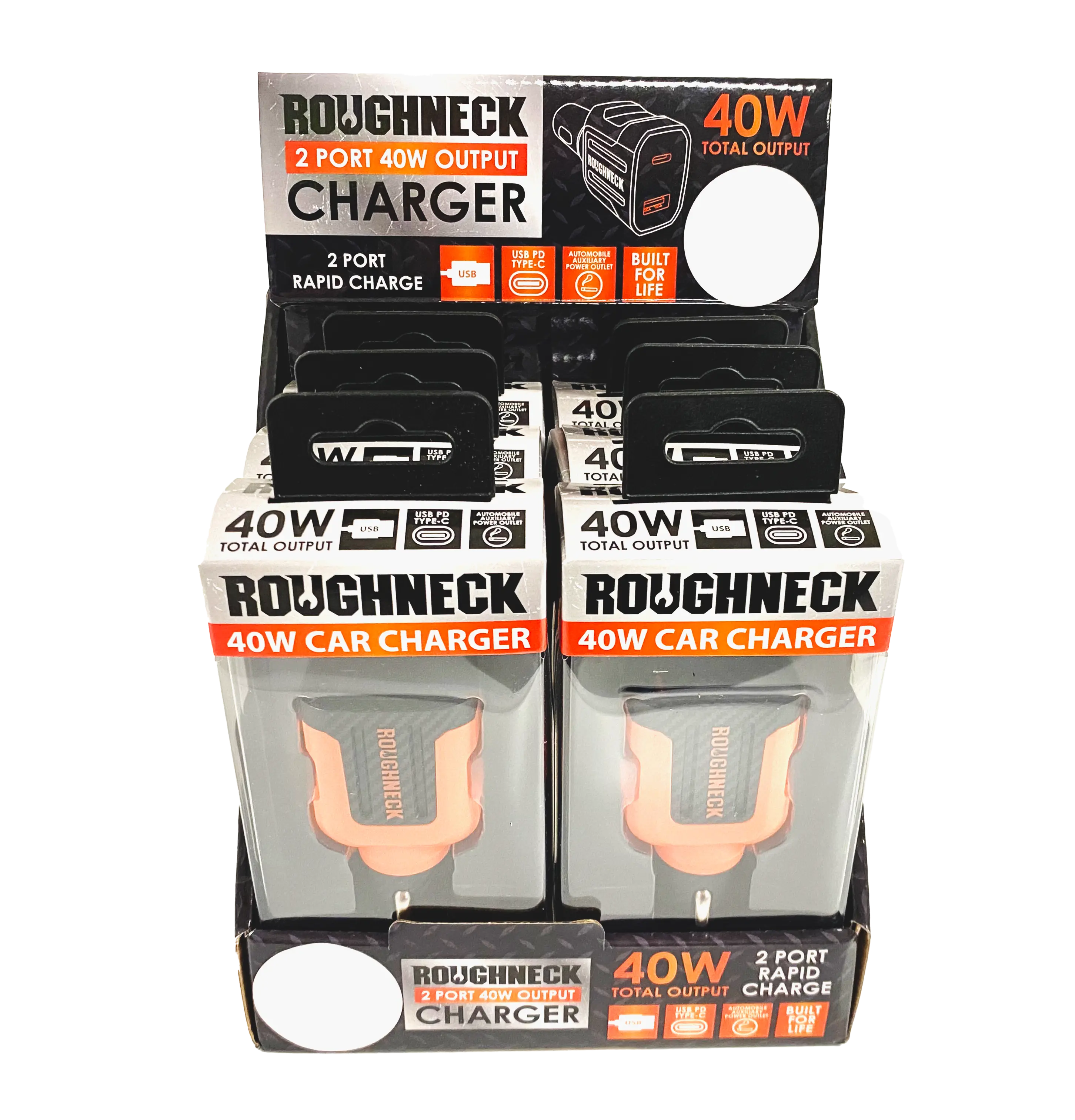 Car Charger Dual Port USB / USB-C 40 Watts - 6 Pieces Per Retail Ready Display 23247 ROUGHNECK