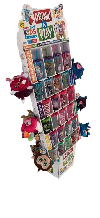 10 oz Kids Cup with Straw and Plush Assortment Floor Display - 36 Pieces Per Retail Ready Display  88364 KIPP BROTHERS