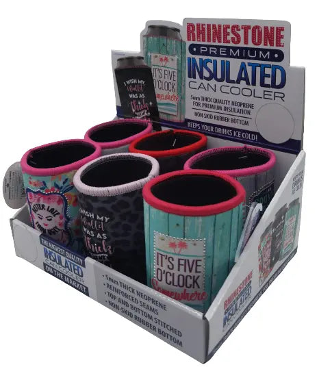 Neoprene Rhinestone Can and Bottle Cooler - 6 Per Retail Ready Display 23131 POLAR GEAR
