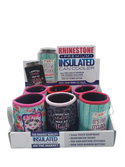 Neoprene Rhinestone Can and Bottle Cooler - 6 Per Retail Ready Display 23131 POLAR GEAR