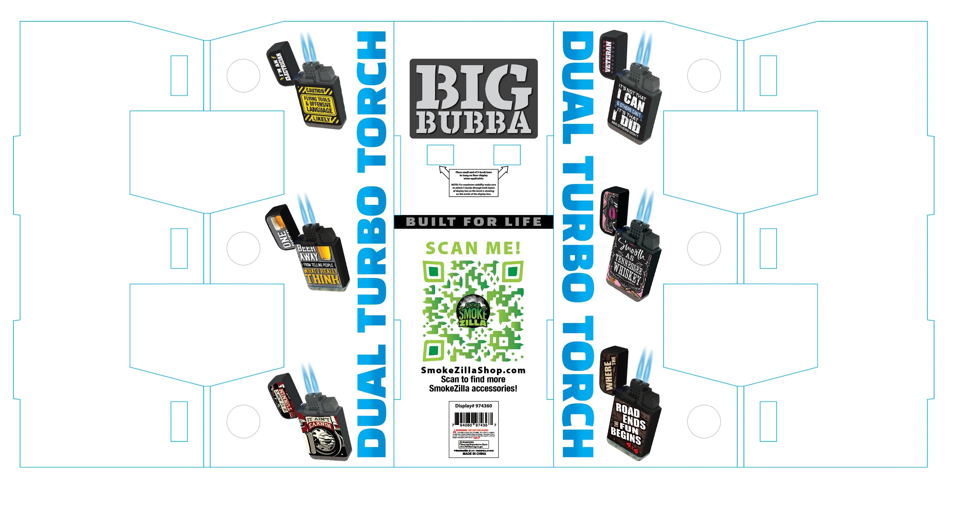 Merchandising Fixture - Corrugated Big Bubba Dual Torch 3 Tier Display ONLY 974360 SMOKEZILLA