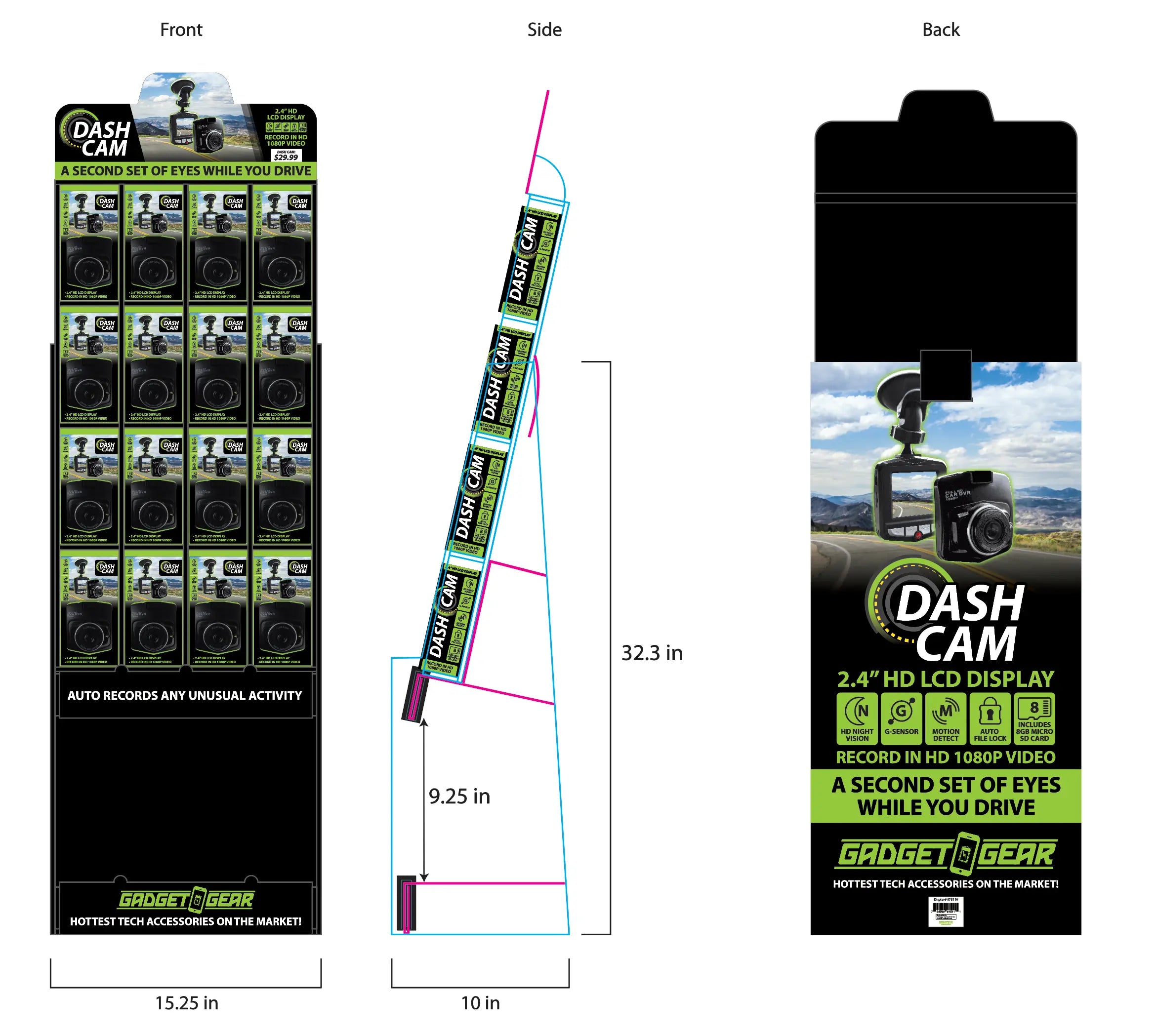 Dash Cam Floor Display - 16 Pieces Per Retail Ready Display 88368 GADGET GEAR