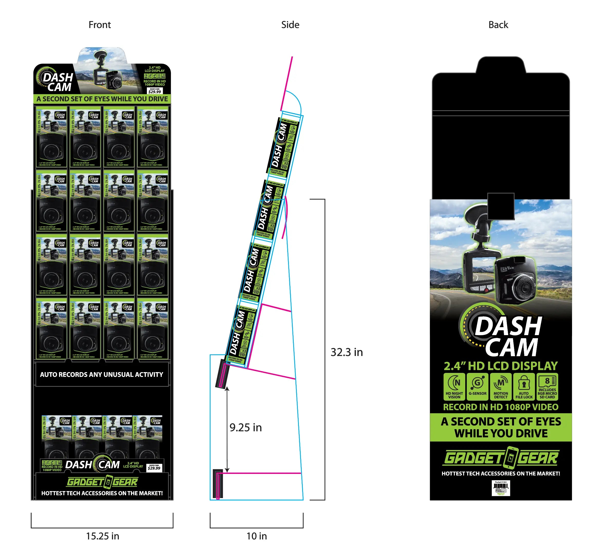 Dash Cam Floor Display - 24 Pieces Per Retail Ready Display 88389 GADGET GEAR