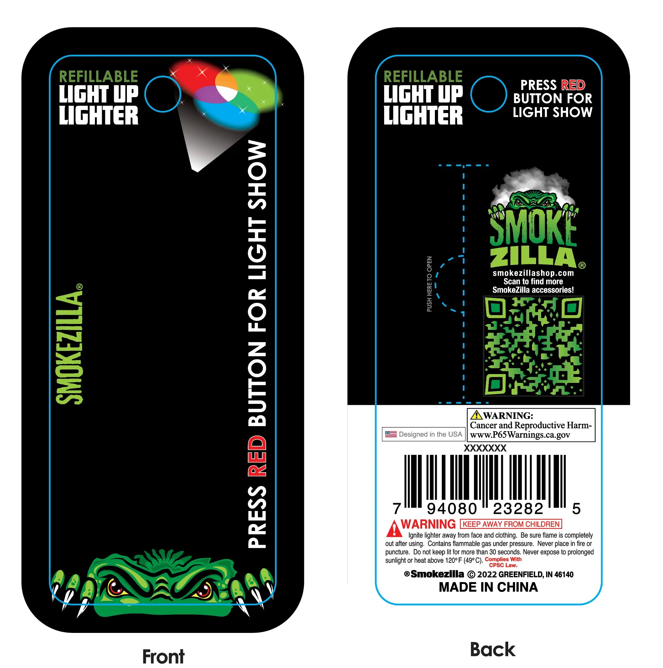 Light-Up Lighter with Blister Pack - 12 Pieces Per Pack 23282 SMOKEZILLA