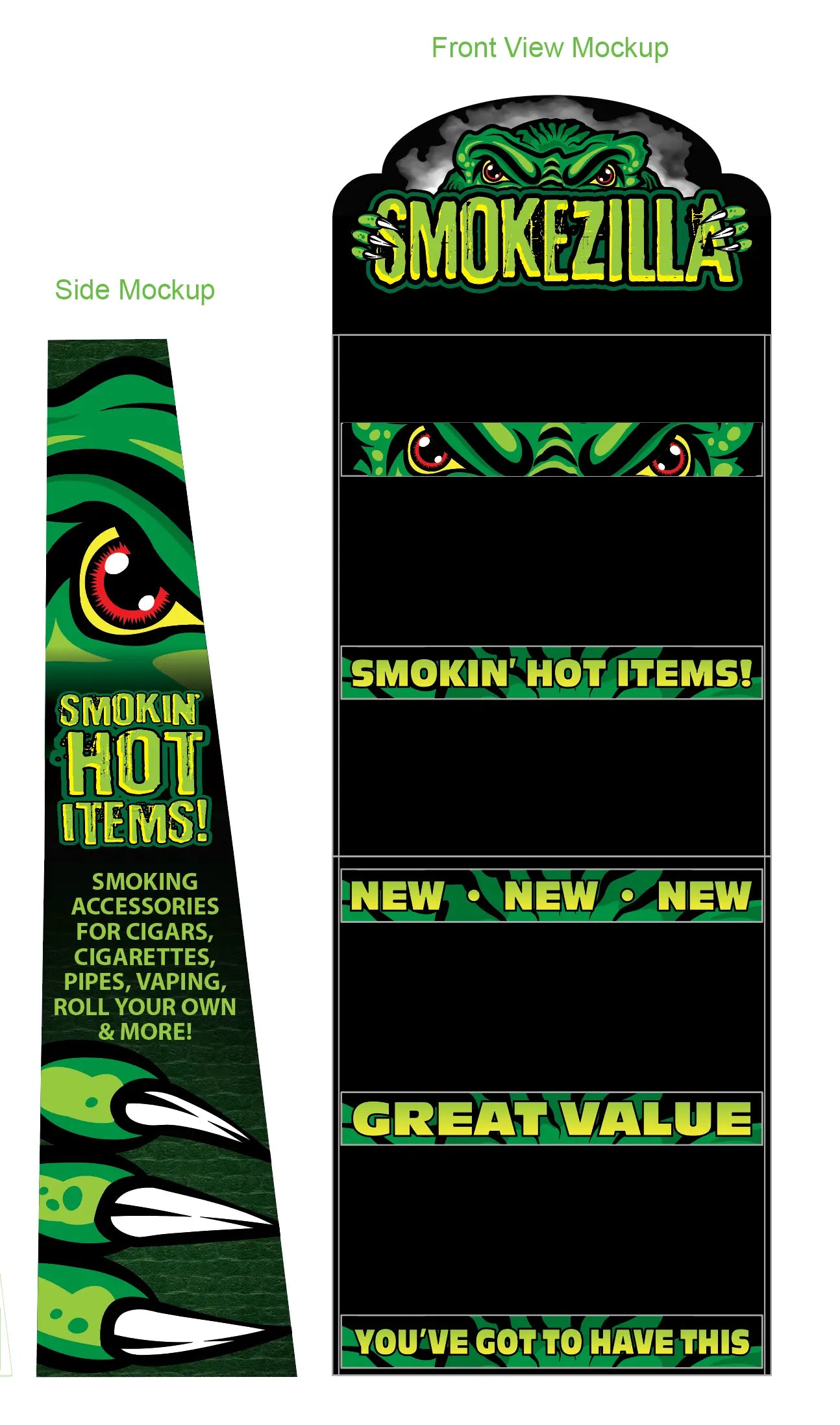 Merchandising Fixture - Corrugated Smokezilla 2 Piece Floor Display End Cap ONLY 976150 SMOKEZILLA