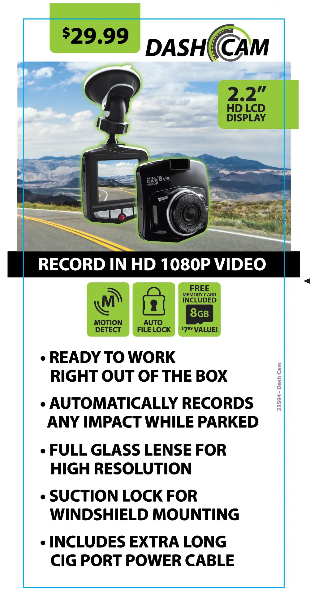 Dash Camera with Micro Sd Card - 4 Pieces Per Retail Ready Display 23594 GADGET GEAR