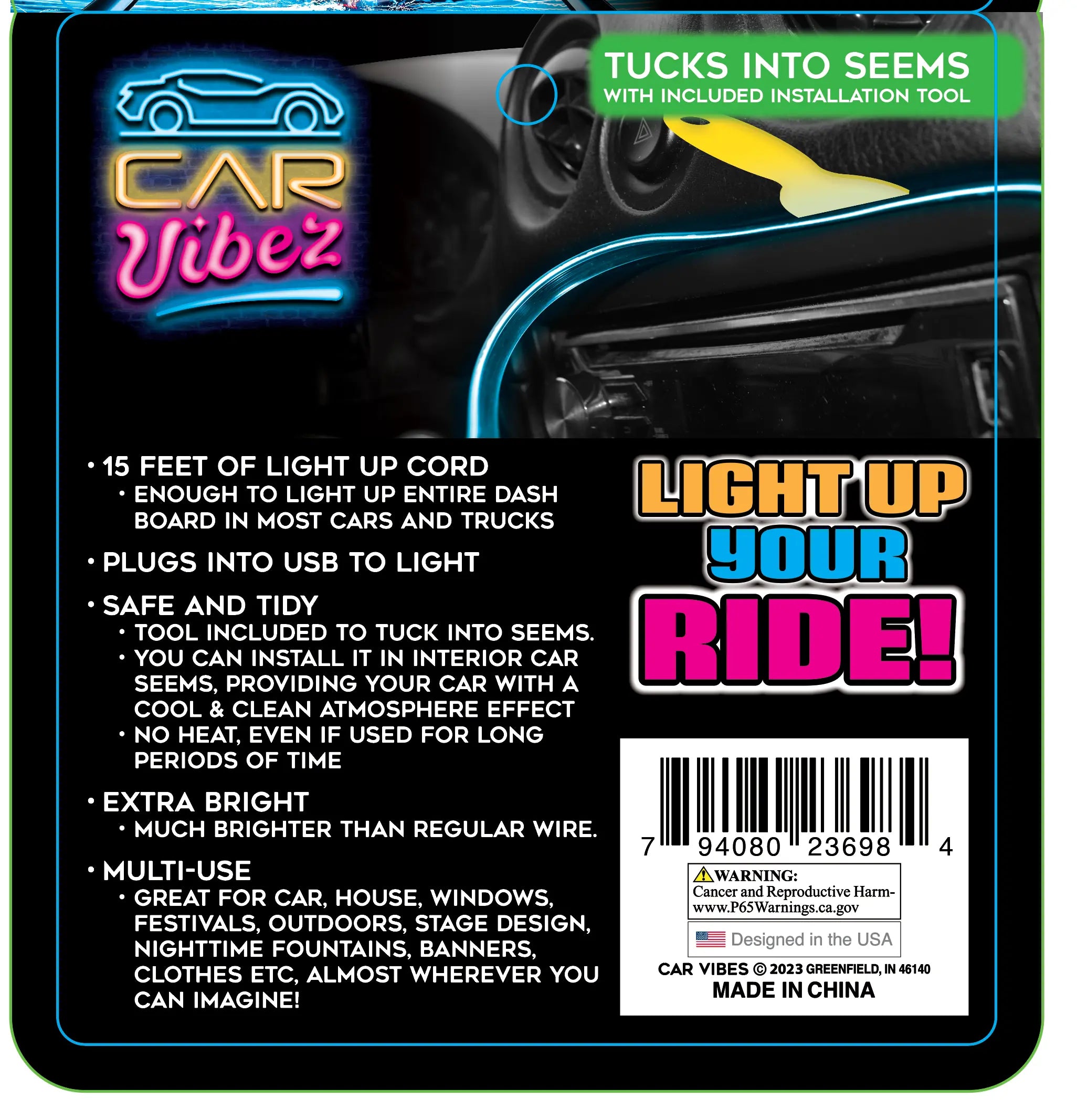 Car Interior Light Strip USB - 6 Pieces Per Retail Ready Display 23698 CAR VIBEZ