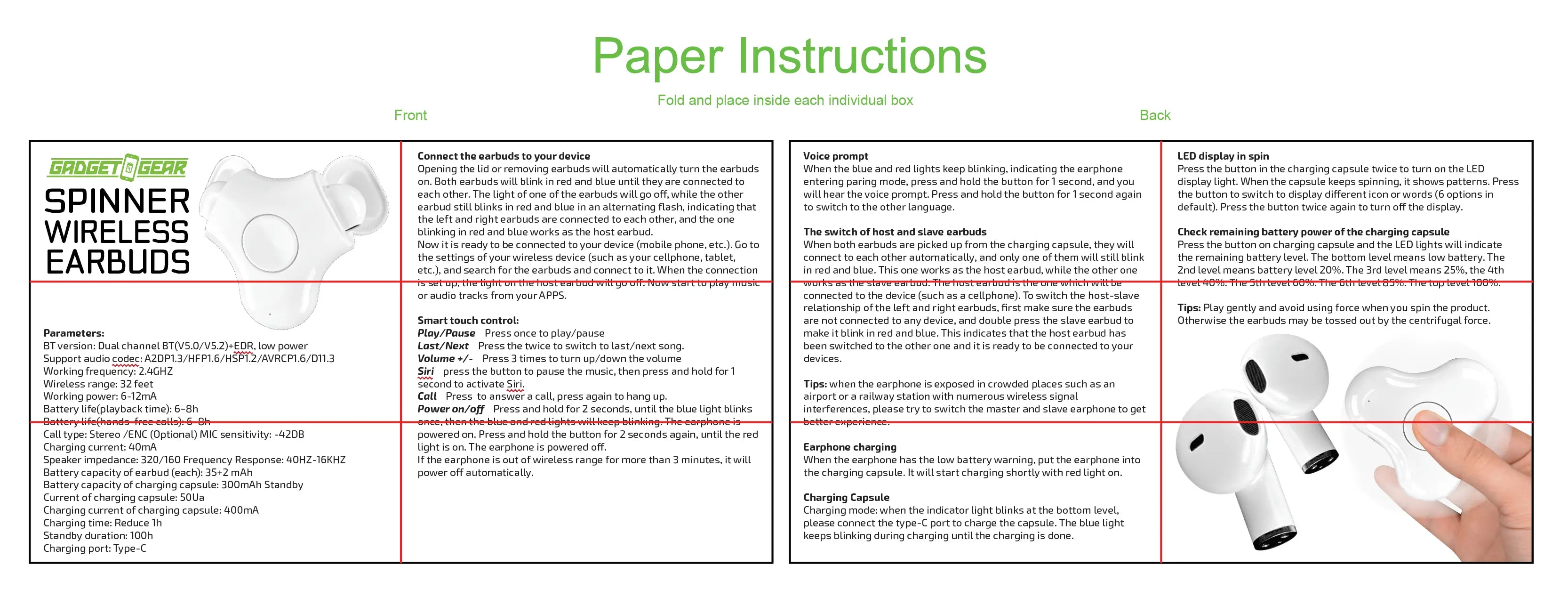 Wireless Earbuds with Fidget Spinner Case - 6 Pieces Per Retail Ready Display 23712 GADGET GEAR