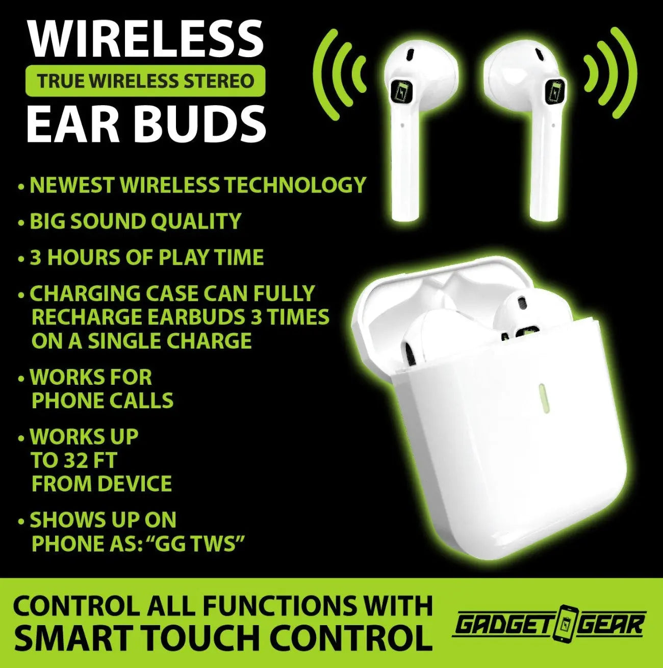 Wireless Earbuds with Case - 3 Pieces Per Pack 23636 GADGET GEAR