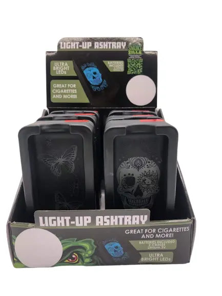 Black Glass Ashtray with LED Light-Up Design - 6 Pieces Per Retail Ready Display 23104 SMOKEZILLA