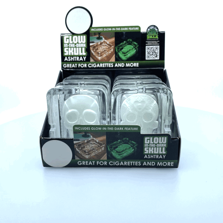 Glow in The Dark Skull Glass Ashtray - 6 Per Retail Ready Display 21750 SMOKEZILLA