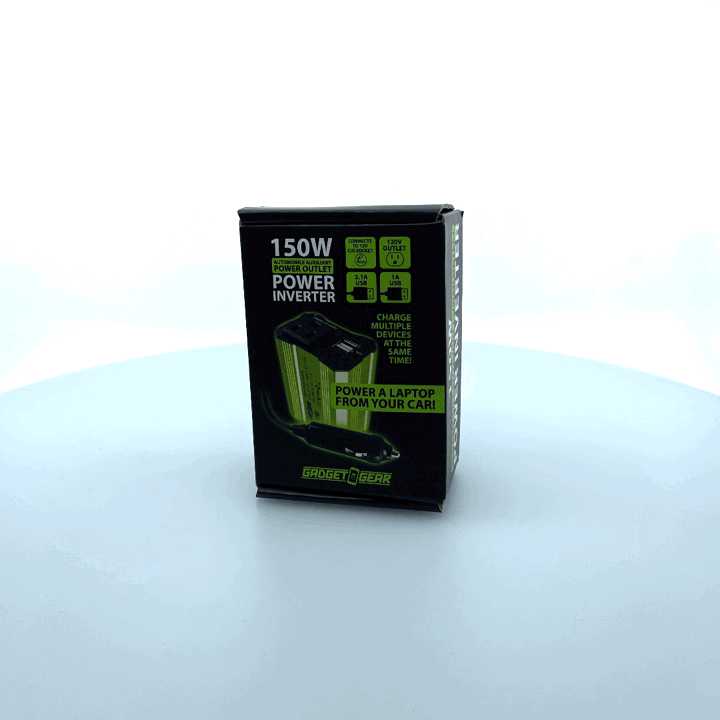 DC Car Power Inverter Dual Ports USB / 120V Outlet 150 Watts - 4 Pieces Per Retail Ready Display 22829 GADGET GEAR