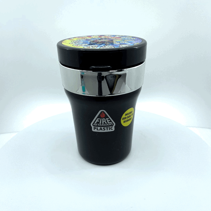 Printed Lid Butt Bucket Ashtray with USB Coil Lighter and LED Light - 6 Pieces Per Retail Ready Display 23181 SMOKEZILLA