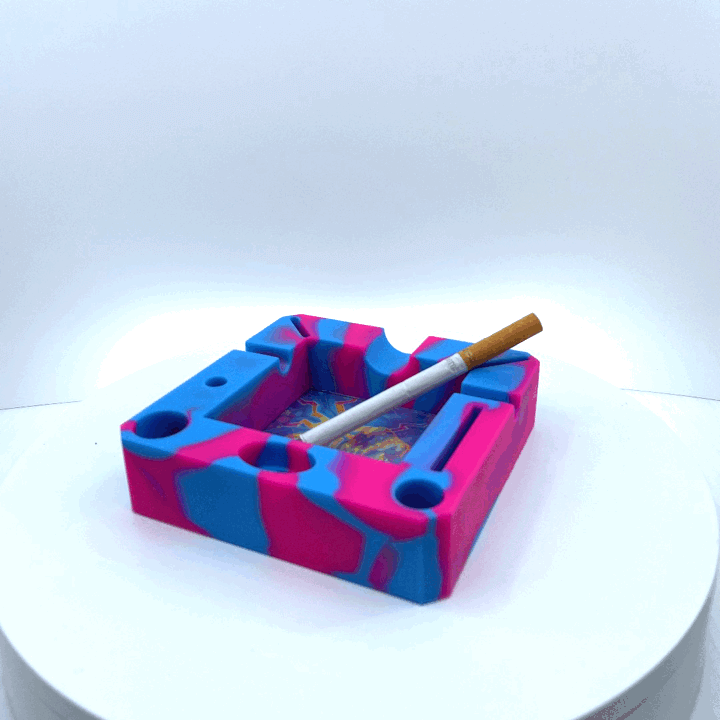 Silicone Ashtray with Assorted Glass Design Bottom - 6 Pieces Per Retail Ready Display 23163 SMOKEZILLA