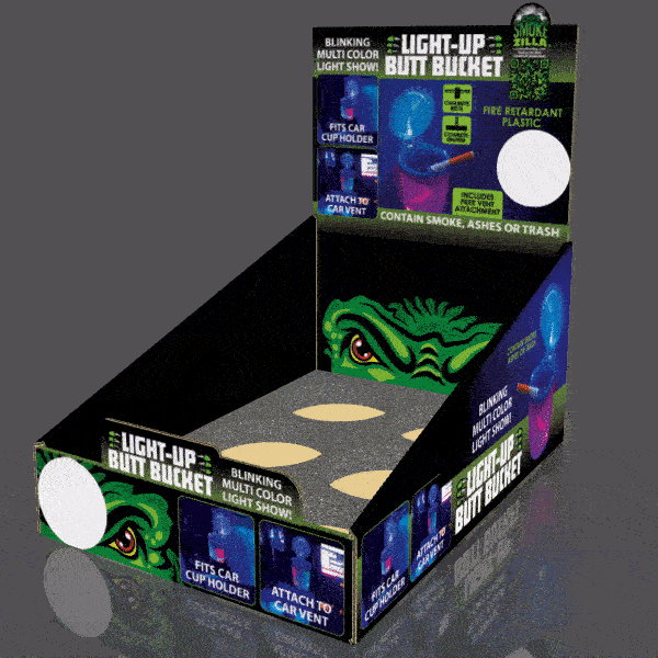 Light Show Butt Bucket Ashtray with Multi-Color LED Lights - 6 Pieces Per Retail Ready Display 23532 SMOKEZILLA