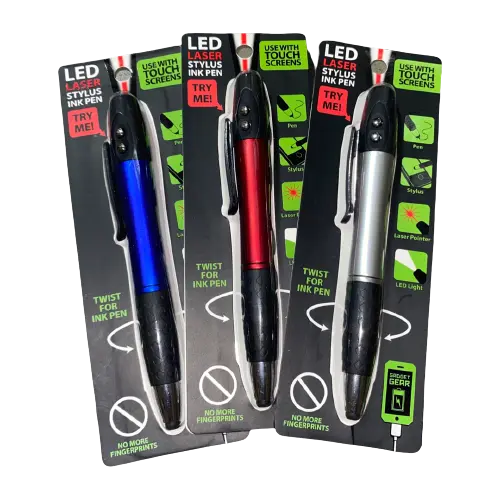Laser Pointer Stylus with LED Light Pen - 12 Pieces Per Retail Ready Display 21607MN GADGET GEAR
