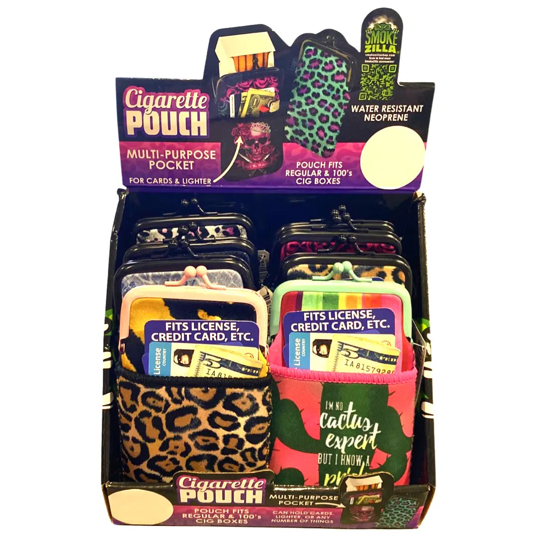Neoprene Cigarette Pouch with Pocket - 8 Pieces Per Retail Ready Display 23262 SMOKEZILLA