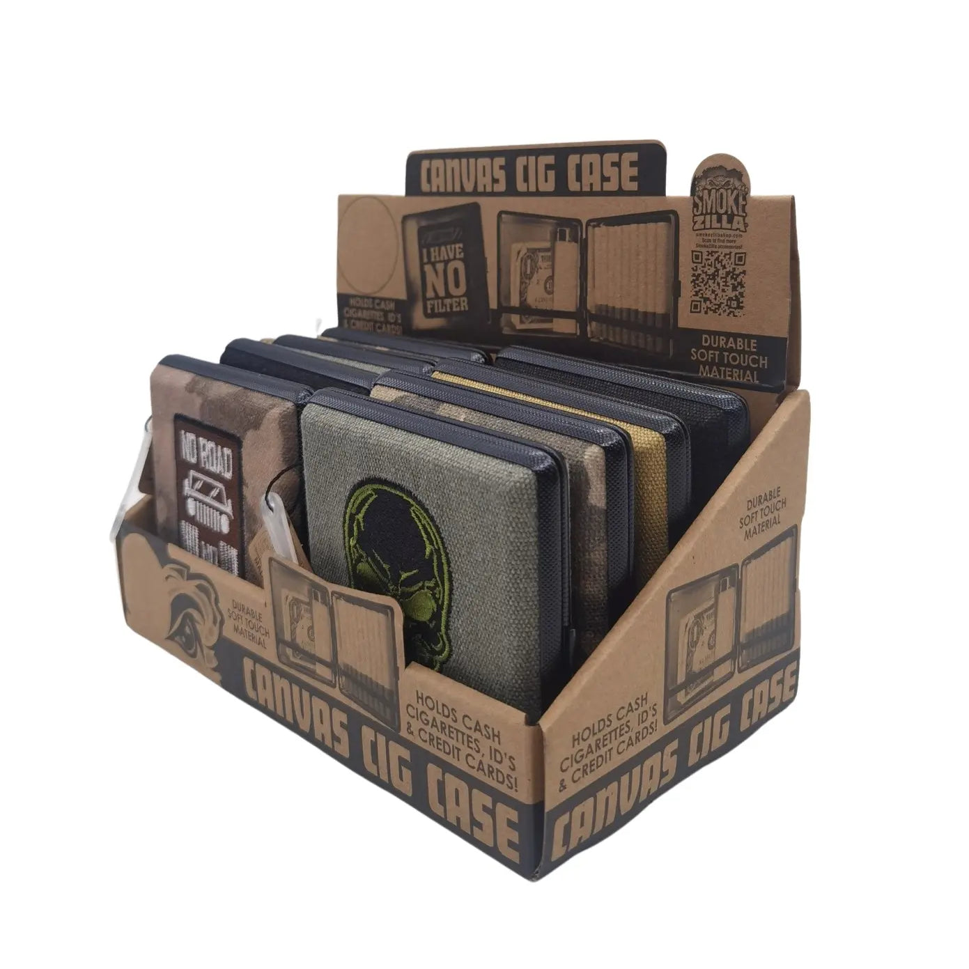 Canvas and Metal Cigarette Case with Hinge - 8 Pieces Per Retail Ready Display 23051 SMOKEZILLA