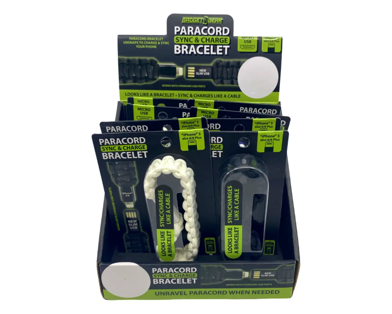Paracord Bracelet Charging Cable Assortment - 8 Pieces Per Retail Ready Display 87682 GADGET GEAR