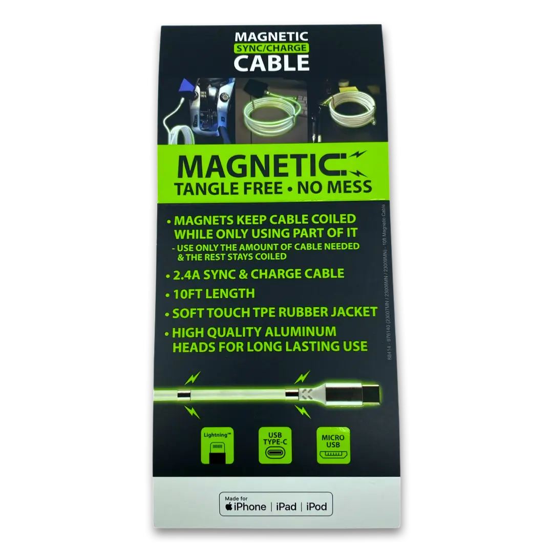 Charging Cable Magnetic Assortment 10FT - 6 Pieces Per Retail Ready Display 88414 GADGET GEAR
