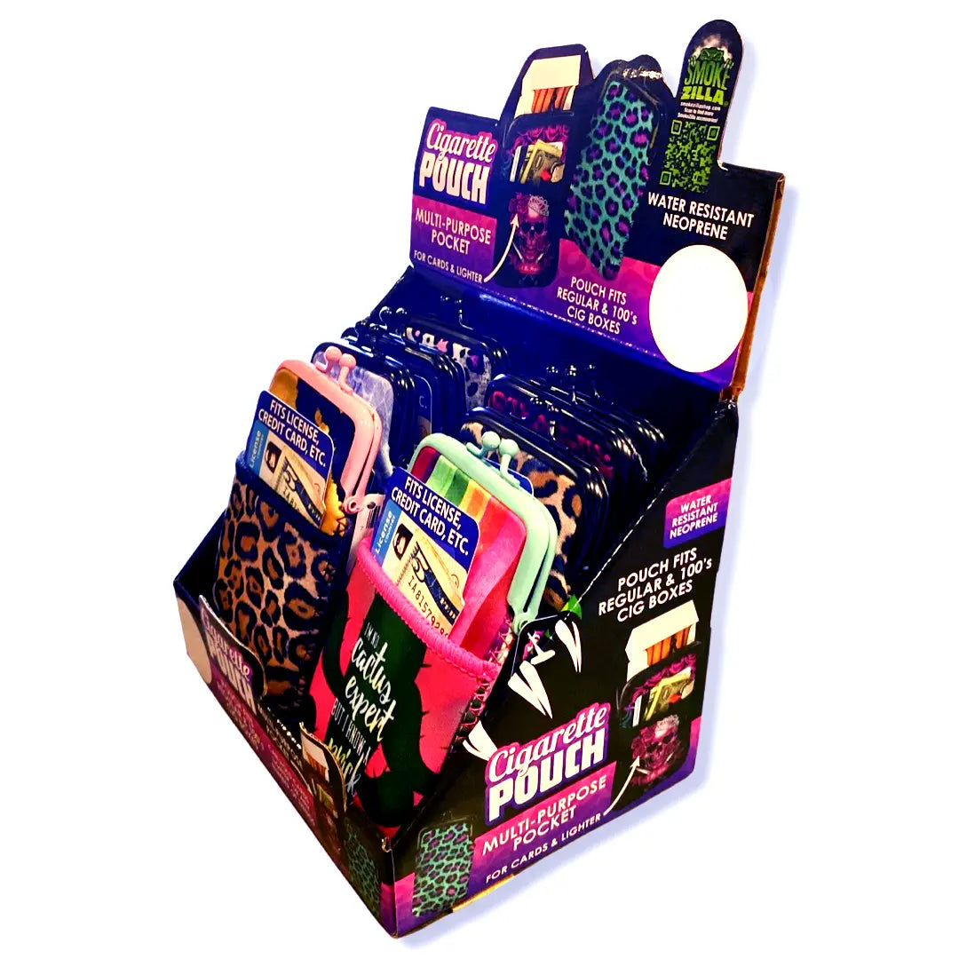 Neoprene Cigarette Pouch with Pocket - 8 Pieces Per Retail Ready Display 23262 SMOKEZILLA