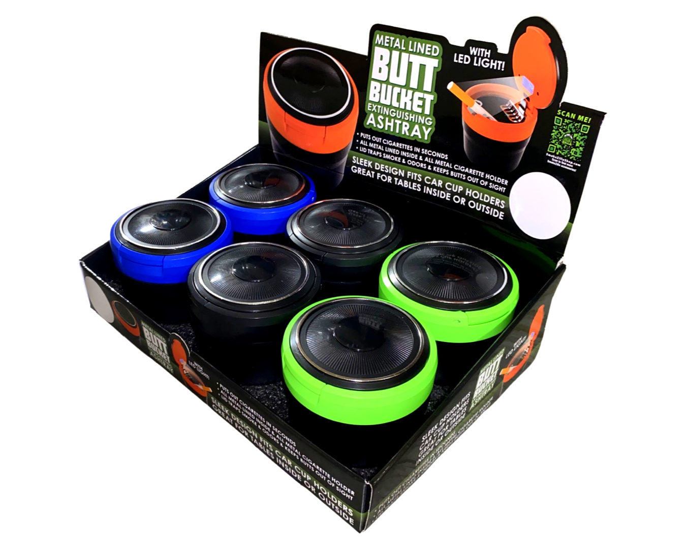 Metal Lined Butt Bucket Ashtray with LED Light - 6 Per Retail Ready Display 22594 SMOKEZILLA