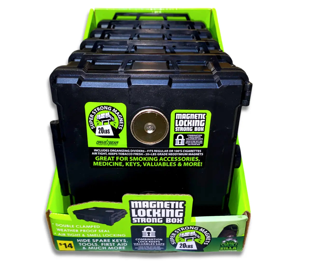Magnetic Storage Box with Lock - 5 Pieces Per Retail Ready Display 41437 SMOKEZILLA