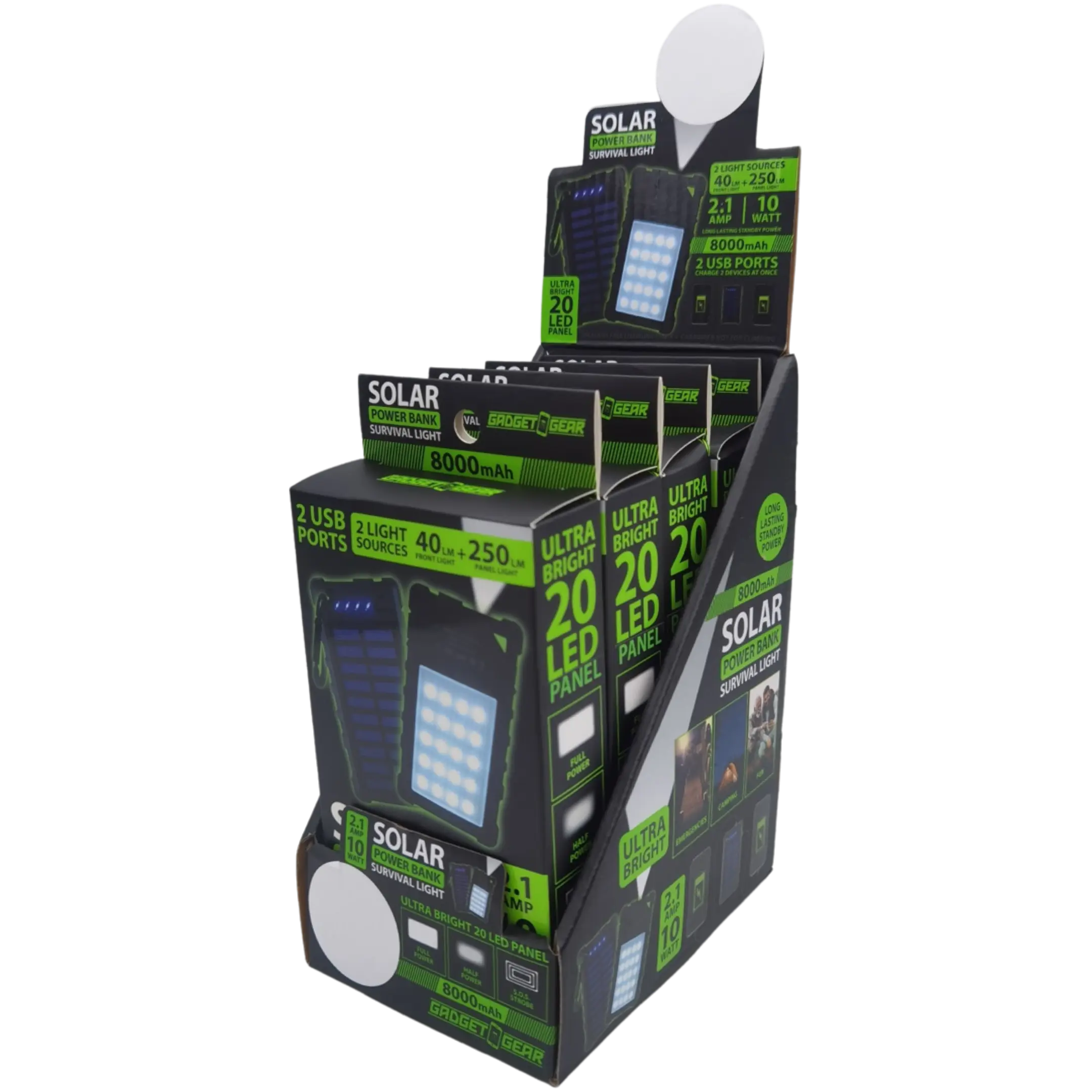 Rechargeable Solar Power Bank with LED Survival Light - 4 Pieces Per Retail Ready Display 23517 GADGET GEAR