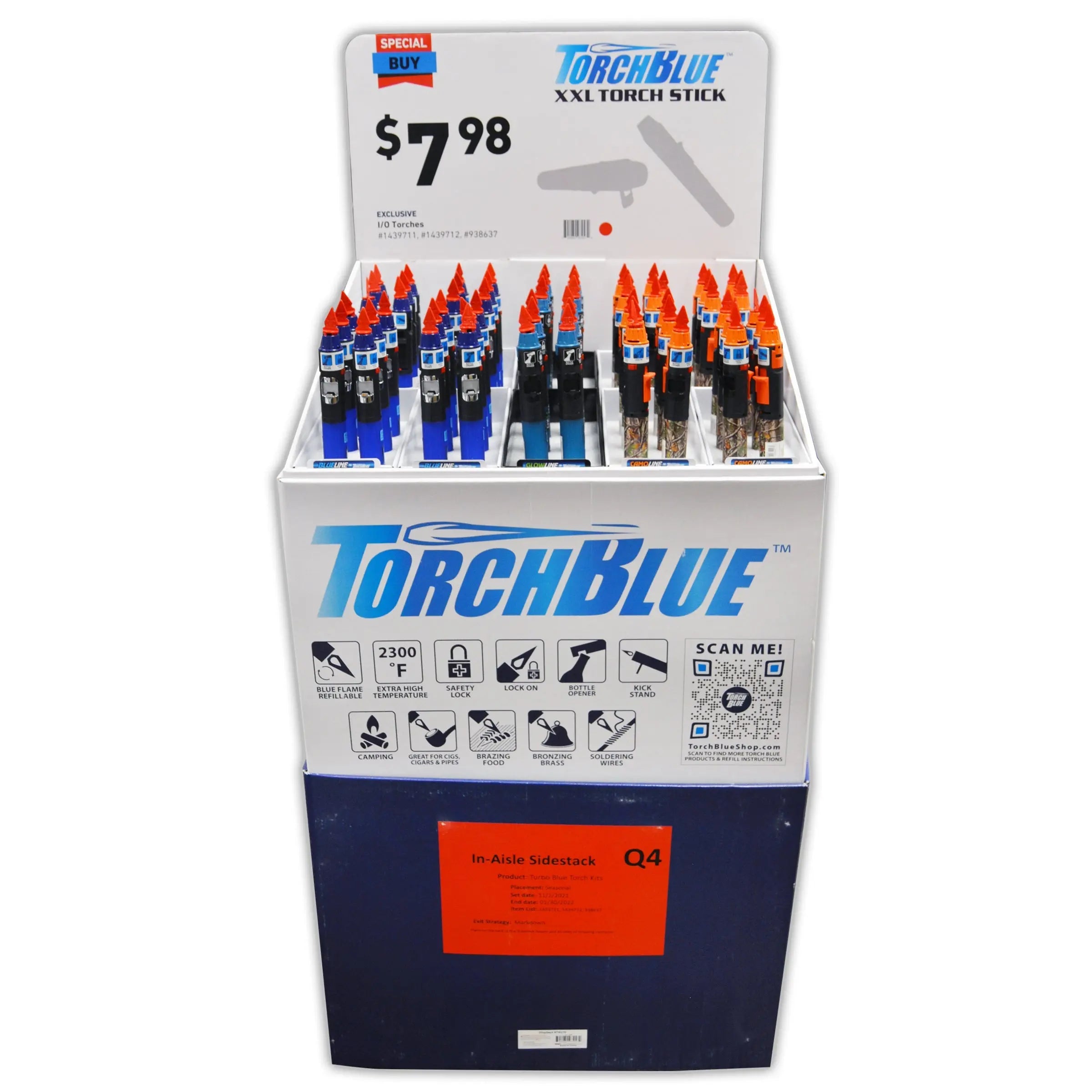 Torch Stick Assortment Floor Display - 120 Pieces Per Retail Ready Display 88325 TORCH BLUE